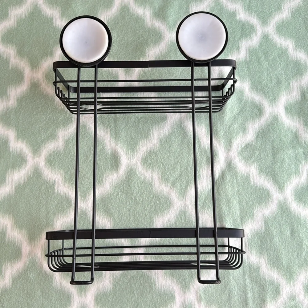 Double Tier Black Metal Organizer with suction cups - matte black